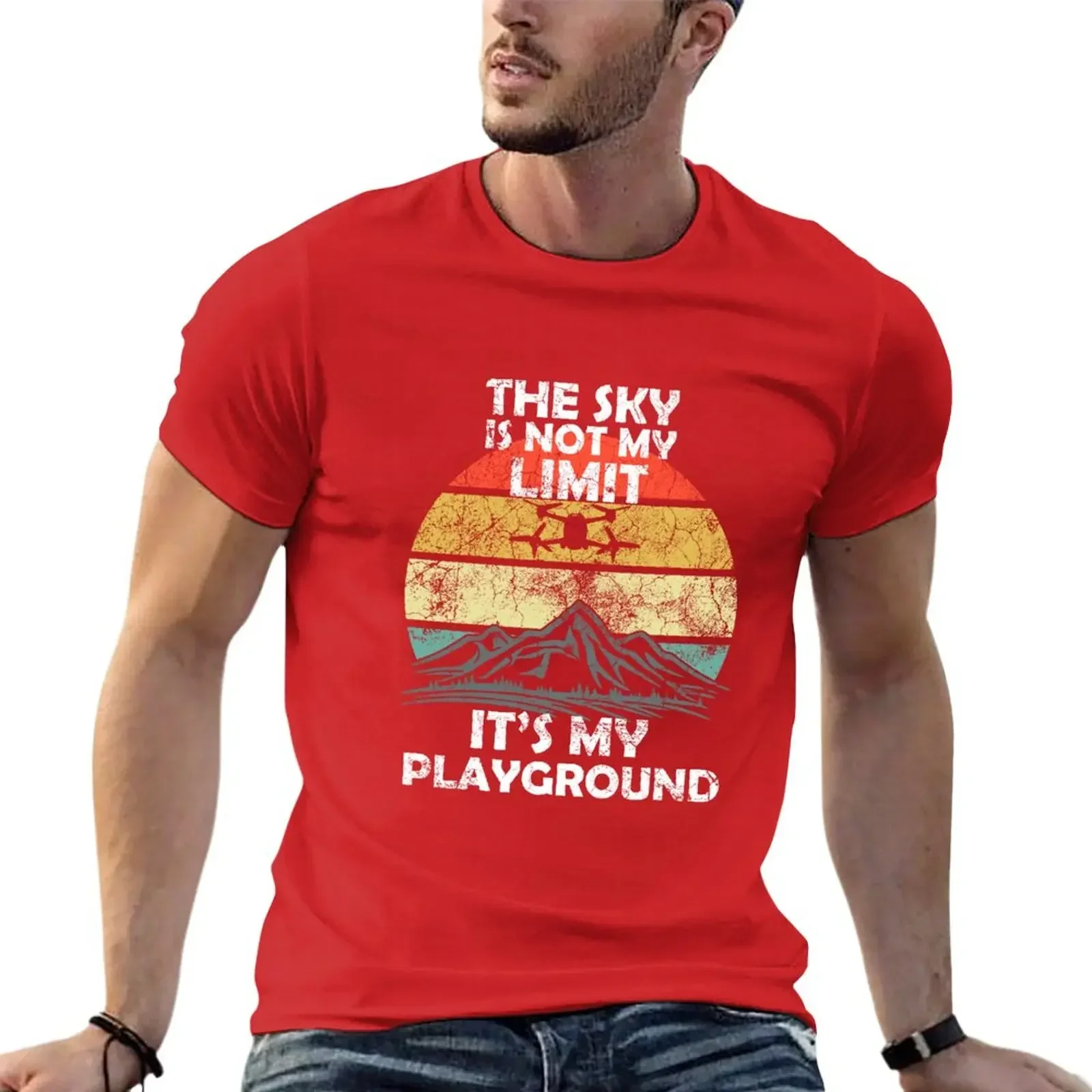 Man Mens T Shirts Mens Designer Clothes New Sky Is Not The Limit It\'s My Playground Funny Drone FPV Drone Pilot T-Shirt Summer