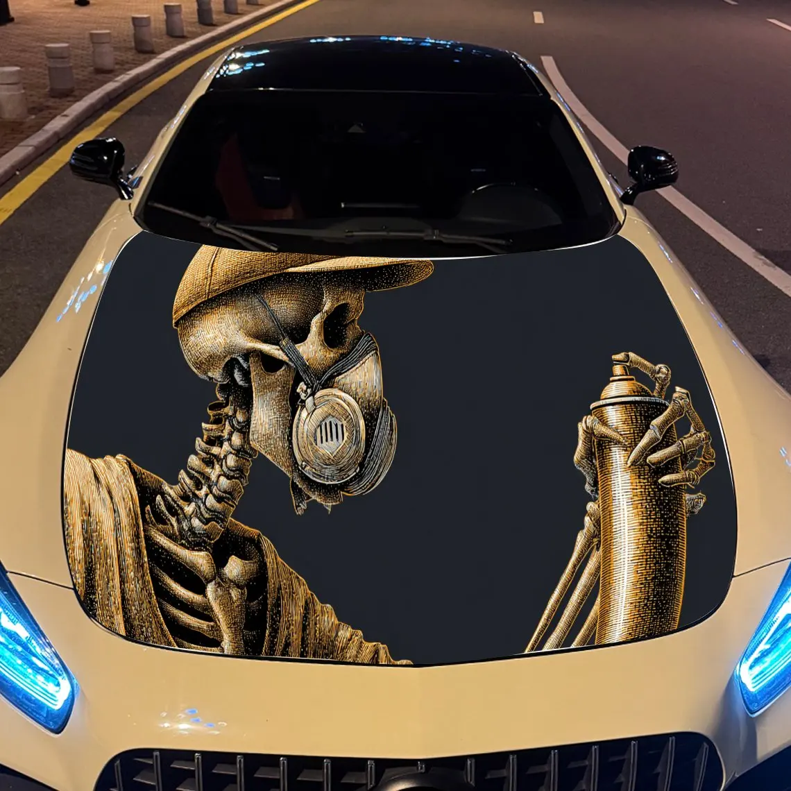 Stylish Skull Gas Mask Spray Can Car Engine Hood Sticker, Auto Vinyl Wraps, Waterproof Self-adhesive Vehicle Decal, Durable & An