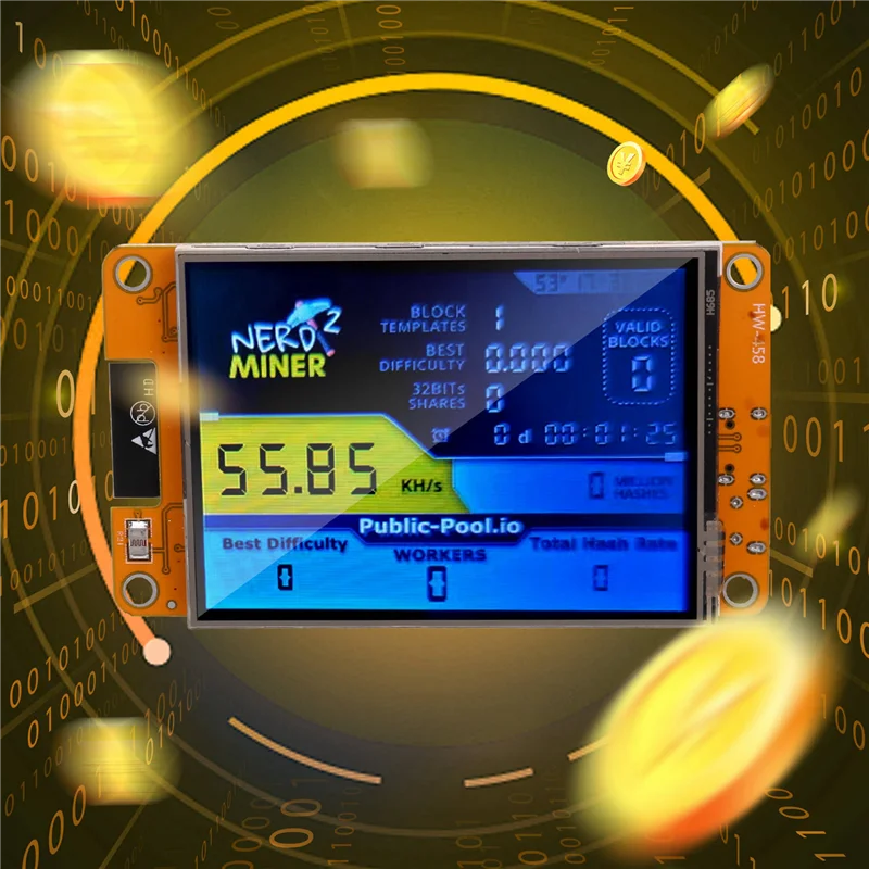 Durável-nerdminer 2 mineiro 55-60kh/s btc loteria solo mineiro 2.8 Polegada display bitcoin btc mineiro solo nerd mineiro, nerdminer 2 mineiro