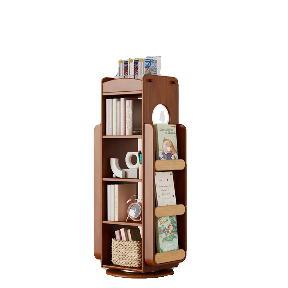 All solid wood children's rotating bookshelf floor 360-degree multi-layer picture book rack living room storage rack