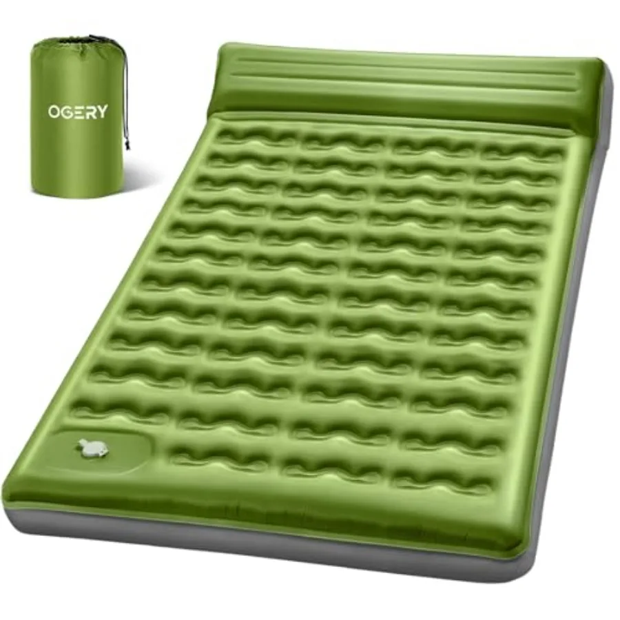 

Double Sleeping Pad, Ultralight Inflating Inflatable Sleeping Pad for Camping with Pillow Built-in Feet Pump, 6" Extra-Thick Re