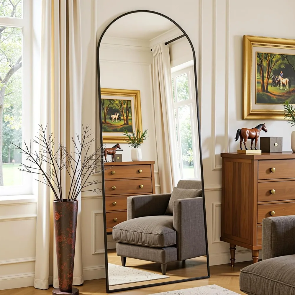 Arched Standing Full Body Mirror, 59x19 Floor Mirror with Stand, Leaning Wall Mirror for Home Decor