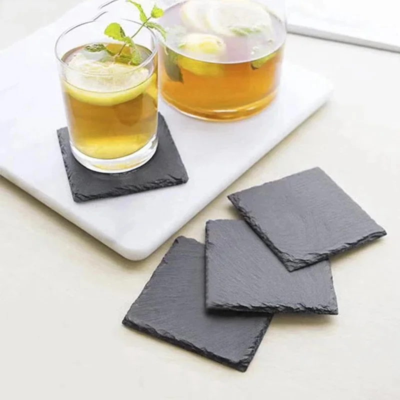 4Pcs Square Circle Heat-Insulating Carved Coasters Slate Dining Mat Reusable Stone Home Accessories Tableware Placemat Dish Mat - view 2