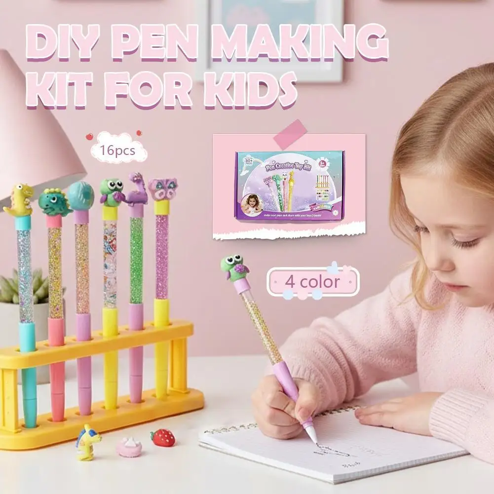 

16Pcs/Set DIY Pen Making Kit For Kids Kawaii Animal Glowing Gel Pen Quicksand Stationery Student Signature Pens Christmas Gifts