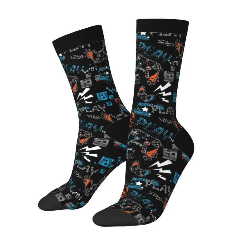 Video Game Controller Pattern Men Crew Socks Soft Comfortable Breathable Non-slip Socks Outdoor Sports Casual Socks Gifts