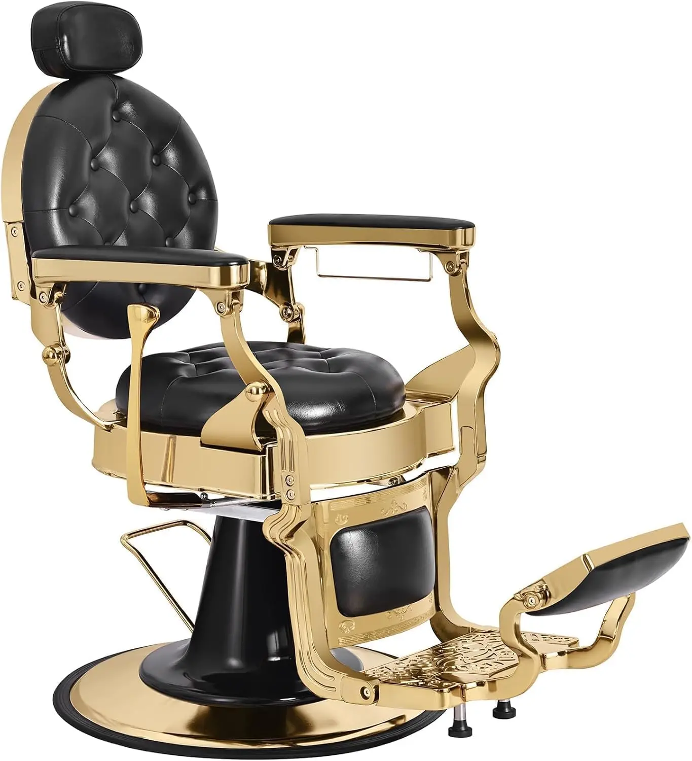 Vintage Hydraulic Barber Chair for Salon, Black Gold Reclining Stylist Chair