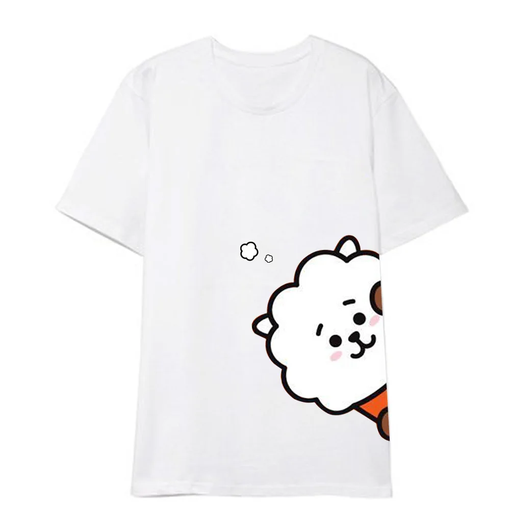 Summer Bt21 Anime Kawaii Cotton T -Shirt Cute Cartoon Round Neck Printing Flower Couple Short-Sleeved Girl Gift