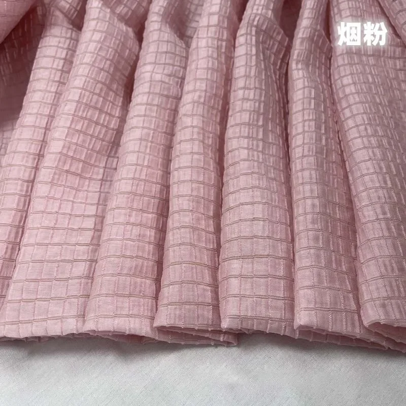 Cream Yellow Checkered Fabric Soft Breathable Textile For Summer Outfit Sewing DIY Clothing Craft Upholstery Home Decor Material