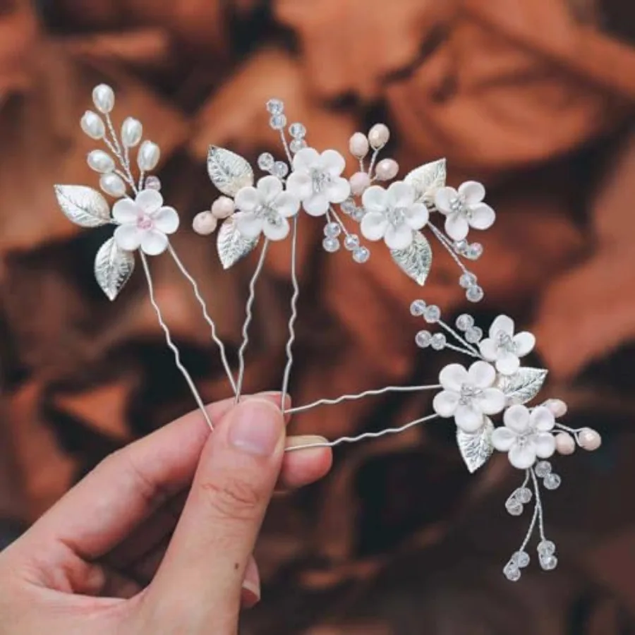 

Flower Bridl Hir Pins Perl Bride Wedding Hir ccessories Rhinestone Hir Pcs for Women nd Girls Pck of 3