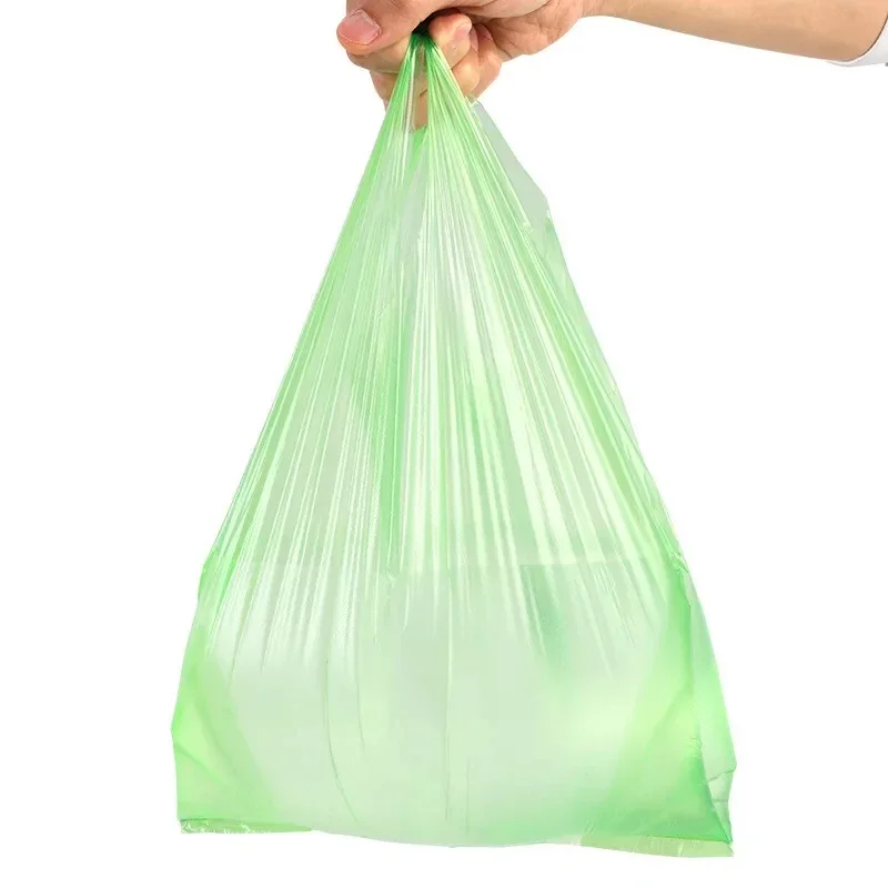 

50pcs Green Plastic Bag Supermarket Fruits Vegetables Shopping Storage Bag with Handle Candy Gift Bag Kitchen Clean Garbage Bag