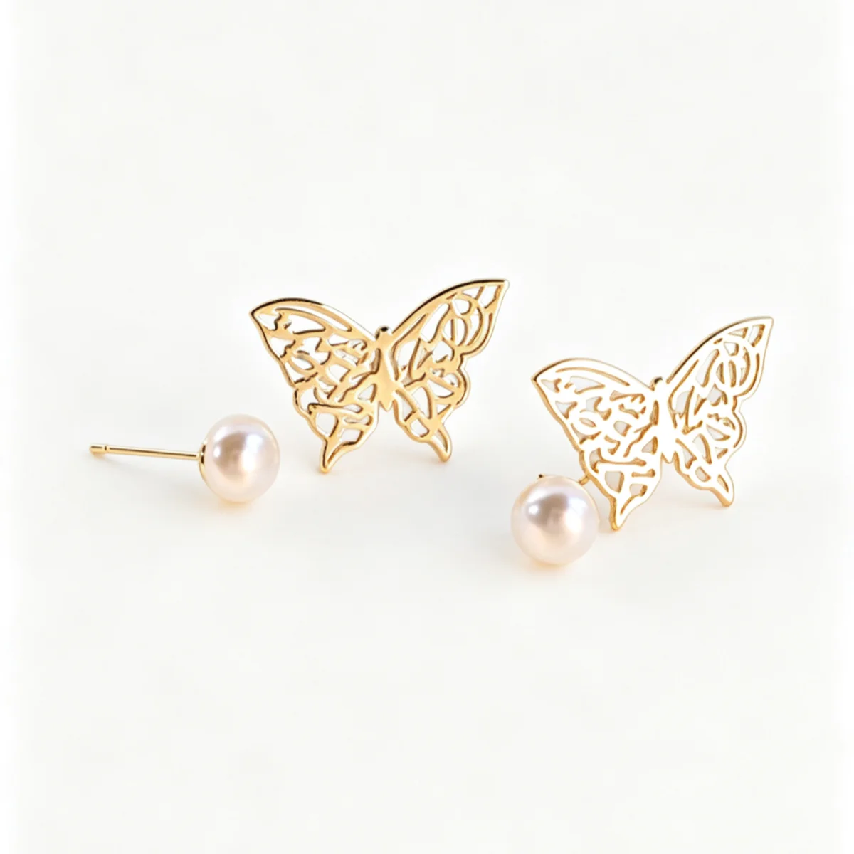 2-pack French retro style hollow butterfly imitation pearl earring set for women's versatile style
