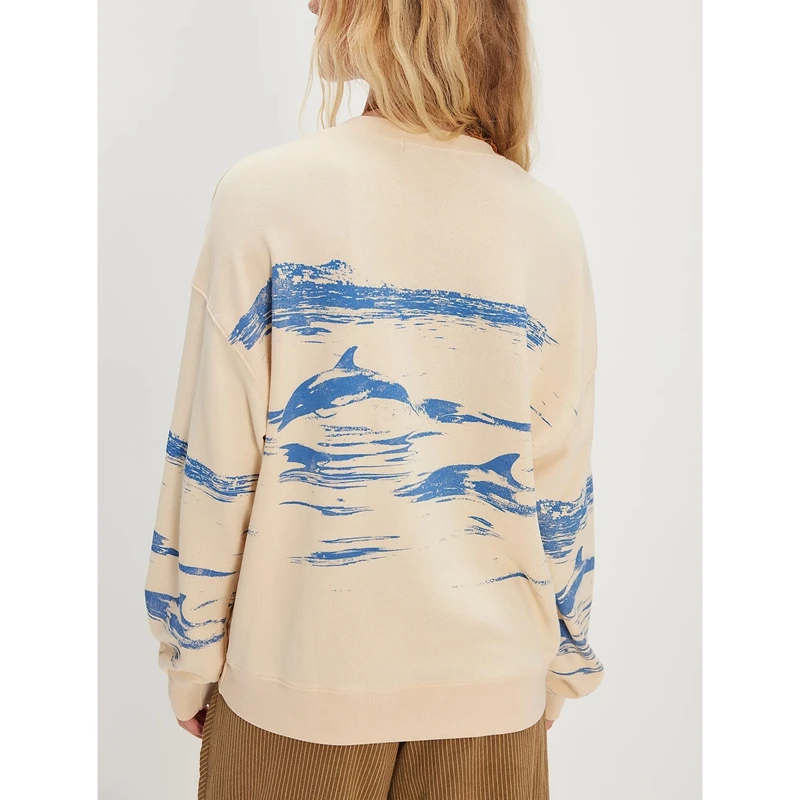 Damska luźna bluza Combhasaki w stylu Y2k z nadrukiem wieloryba/konia, z długim rękawem, okrągłym dekoltem, codzienna bluza oversize z kapturem.