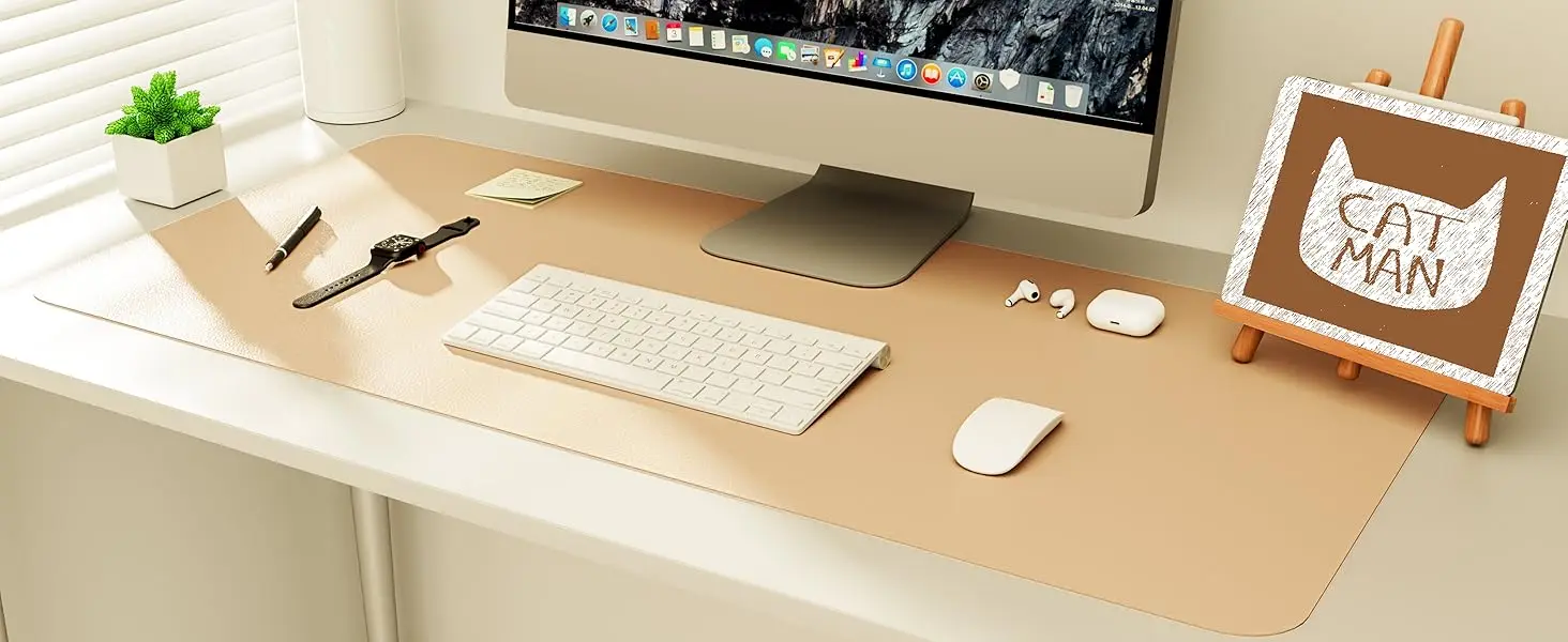 Double-Sided Desk Pad, Leather Desk Mat, Eco Cork Desk Pad Protector, Large Mouse Pad Waterproof Desk Writing Pad for Office