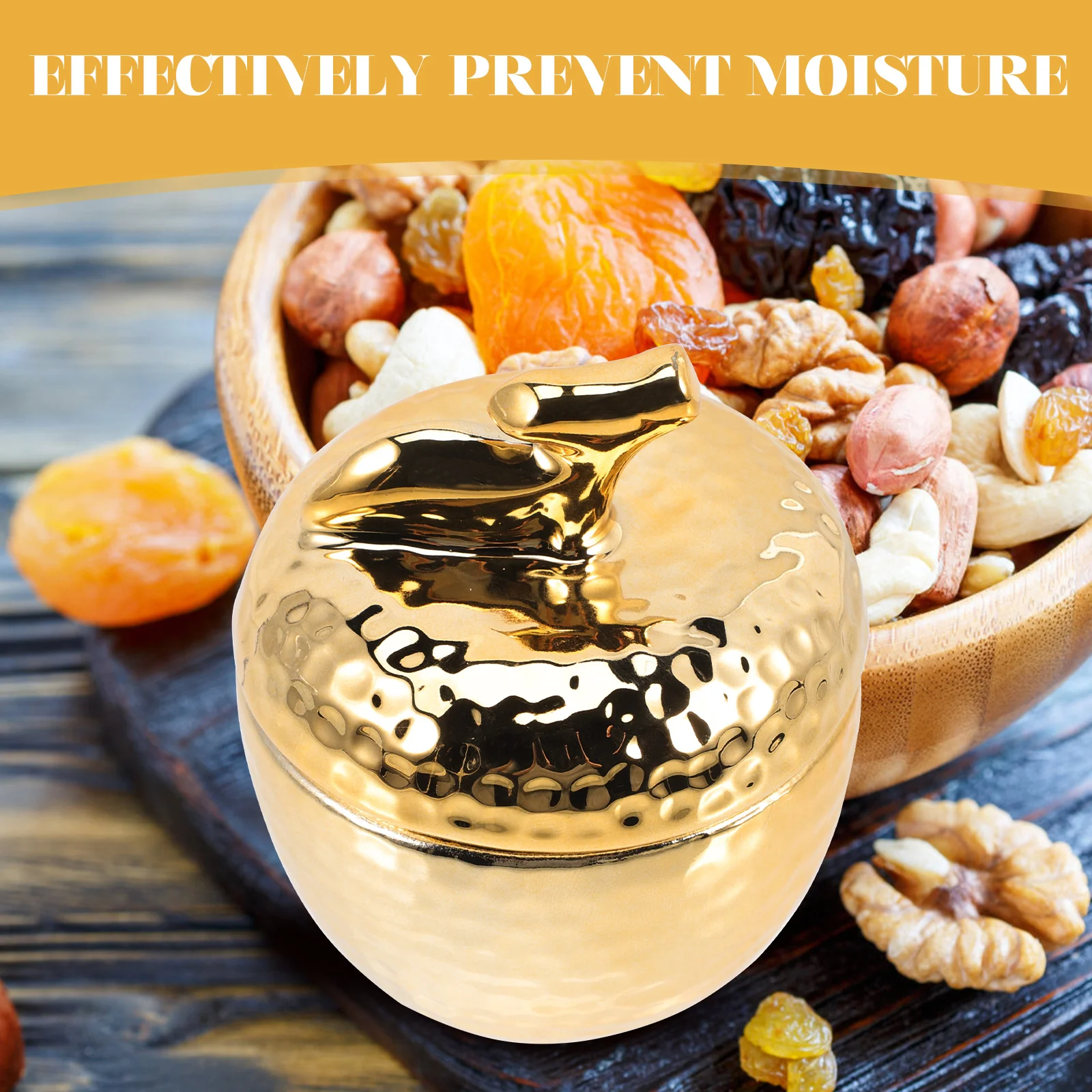 

Electroplated Mini Candy Container Apple-Shaped Ceramic Jar Tea Holder Airtight Storage Jewelry Box Decorative