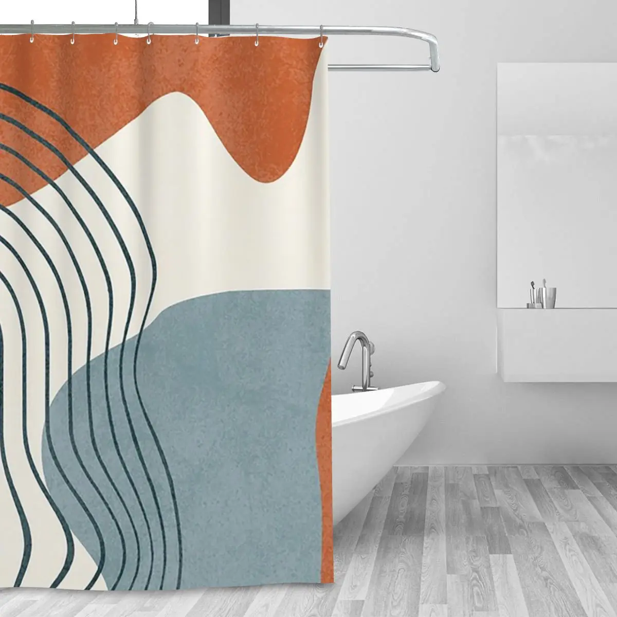 Neutral Rainbow Shower Curtain Bathroom Polyester Waterproof Bath Curtains with Hooks