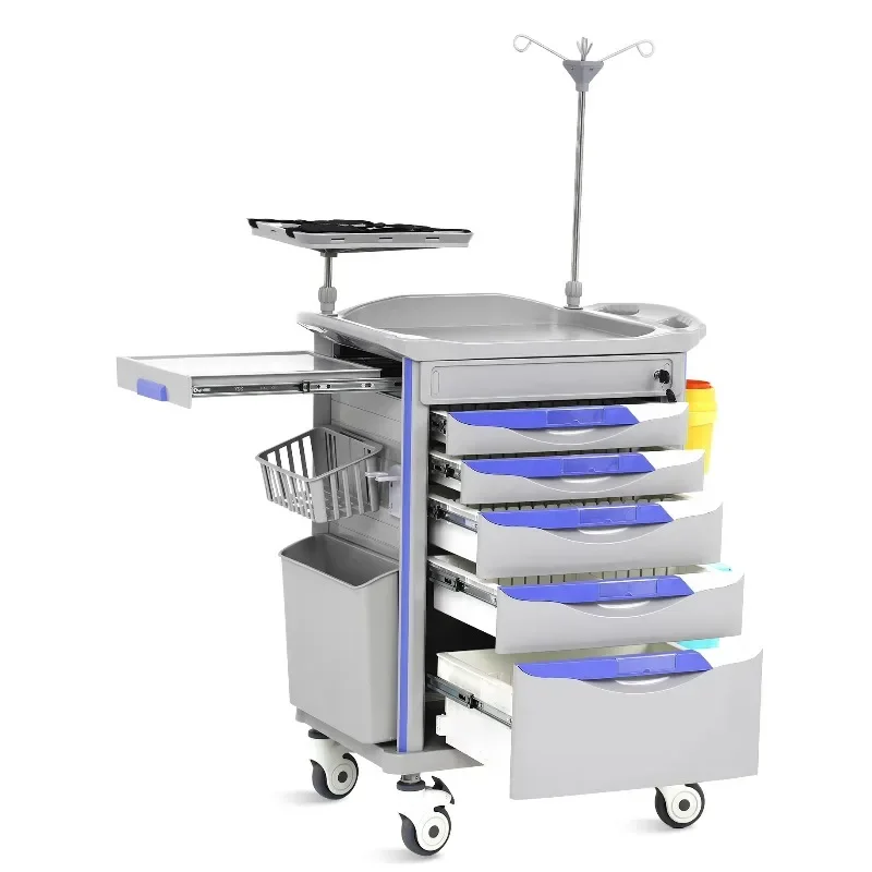Medical multi-functional hospital emergency cart with infusion rod, convenient, practical and durable