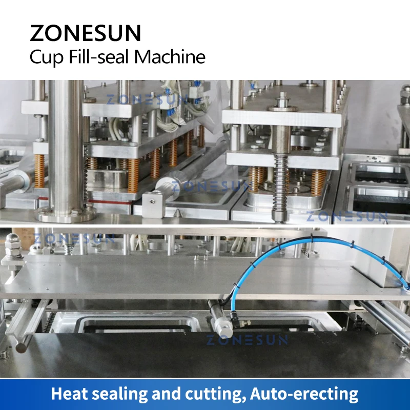 ZONESUN Liquid Heating Filling Cup Sealing Machine Automatic Piston Pump Paraffin Wax Jelly Food Packaging Production ZS-AFS01