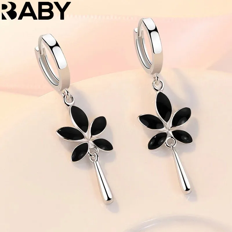 925 Sterling Silver Retro Creative black Maple Leaf Eardrop New Trendy Earrings For Women Ear Jewelry Girl Valentine's Day Gifts