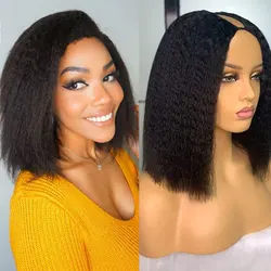 Synthetic U Part Wigs for Black Women Yaki Straight Wigs Natural Color Kinky Straight U-part wigs Hair Extension Clip