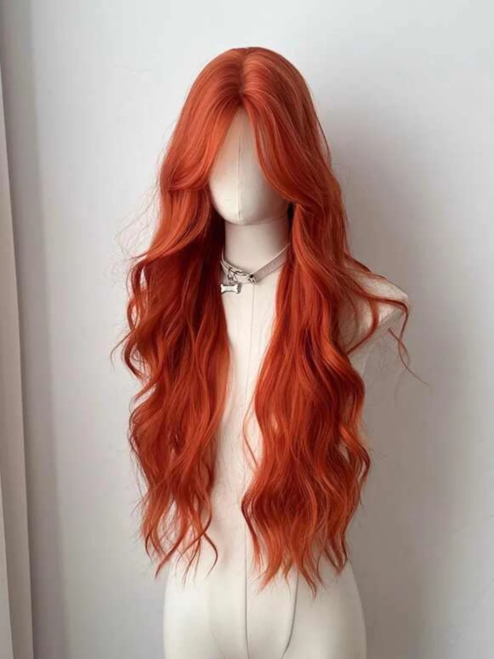 Synthetic Long Curly Wavy Orange Pink Blonde Synthetic Lace Front LM Wig With Fluffy Bangs Suitable For Women Daily Use