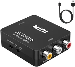 RCA AV para HDMI Converter, Mini AV para HDMI, RCA Composite CVBS, Adaptador de áudio de vídeo para PS2, PS3, VCR, DVD para TV com cabo USB, HD 1080P