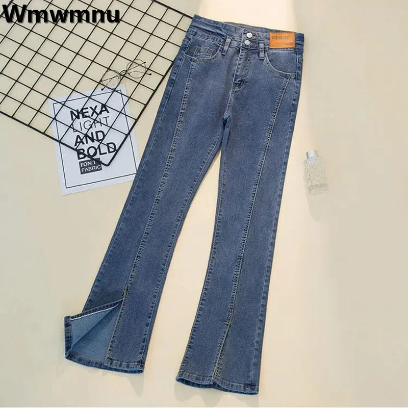 Split Flare Jeans Oversize 4XL High Waist Skinny Casual Korean Fashion Denim Pants Spring Fall Womens Slim Elegant Vaqueros