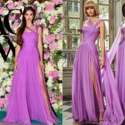 Customized Hot Sale One Shoulder Purple Ruffle Chiffon Evening Dresses A-line Floor-Length  فساتين السهرة vestidos de fiesta