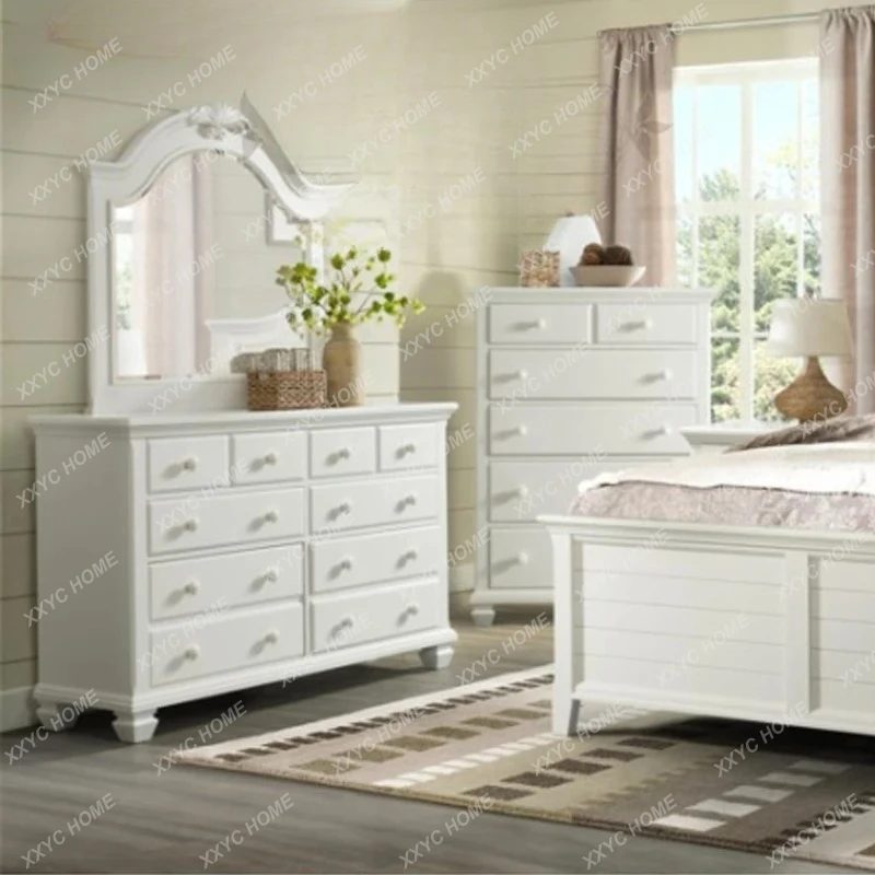 LX country fashion retro dresser bedroom princess room white simple light luxury oak dresser