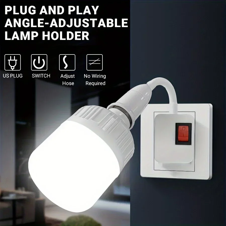 Adaptador Flexible de enchufe de lámpara E27, cuello ajustable de 360 grados, fácil de enchufar, mesita de noche y lámparas de para luz nocturna,