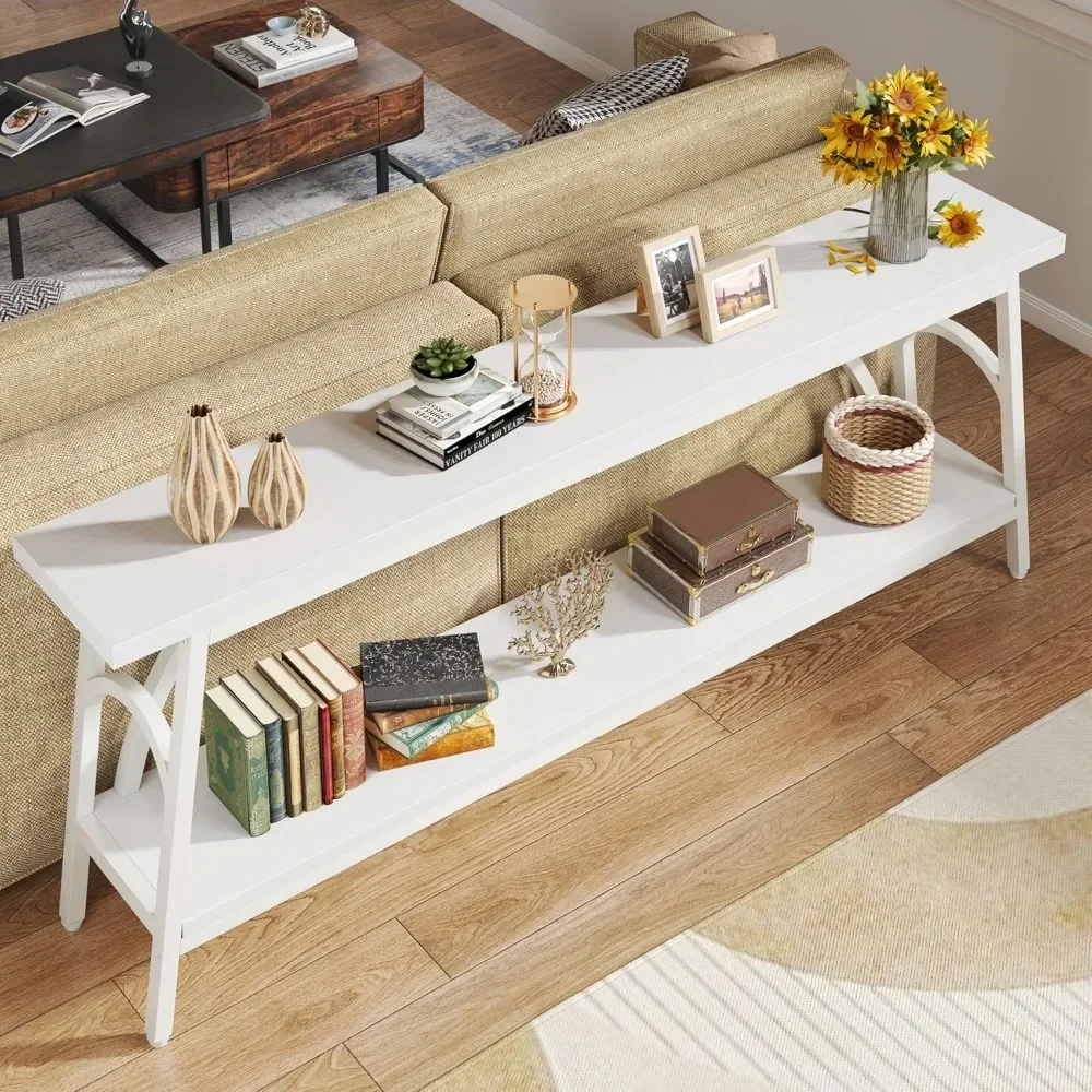 Extra Long Sofa Tables, 70.8”Console Table for Entryway, Modern Wood Console Table 2 Tier TV Stand, Behind Couch Table