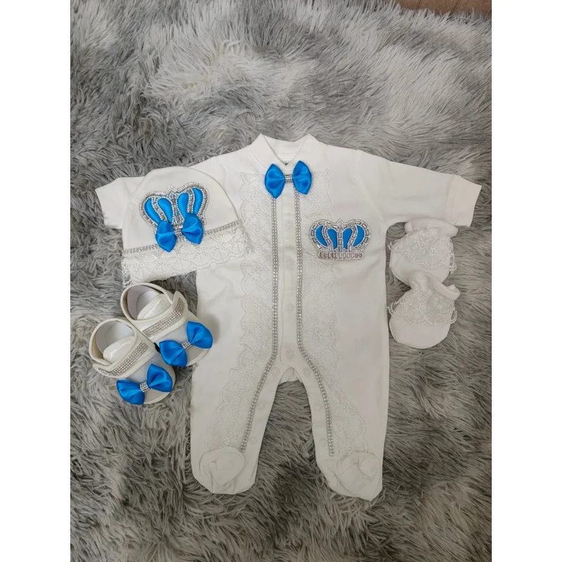 Soft pure cotton baby romper set Newborn crawling suit includes hat and mittens Non-irritating and easy to wear Four Seasons Uni