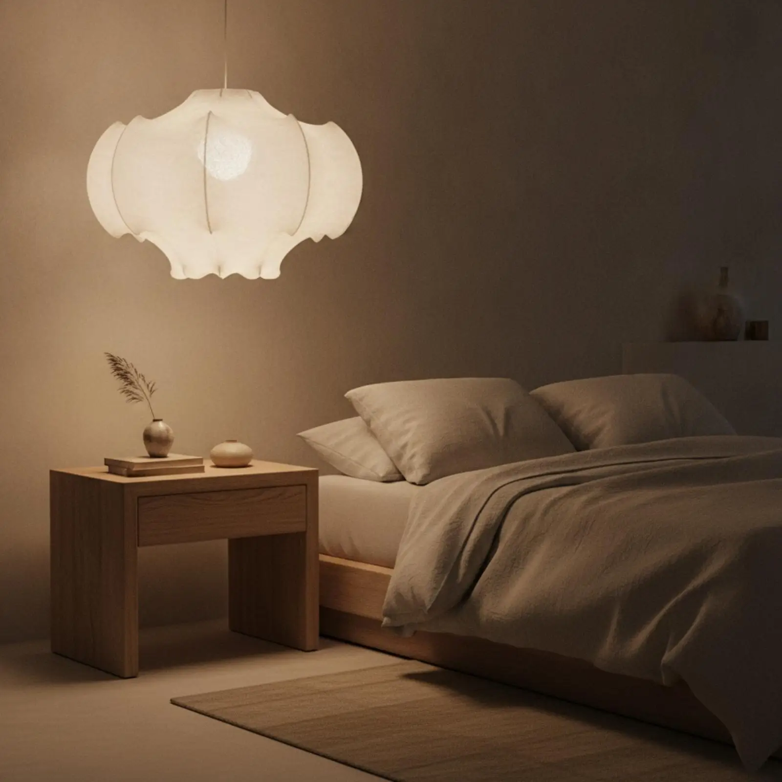 Modern Hanging Ceiling Lamp Iron Frame Silk Like Shade Cozy Glow Pendant Light for Kitchen Island