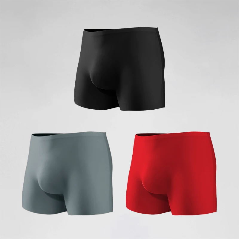 Herrenunterwäsche, 3D-geformte Eisseiden-Boxershorts, nahtlose dünne Boxershorts, sportliche Sommershorts mit verlängerter Länge