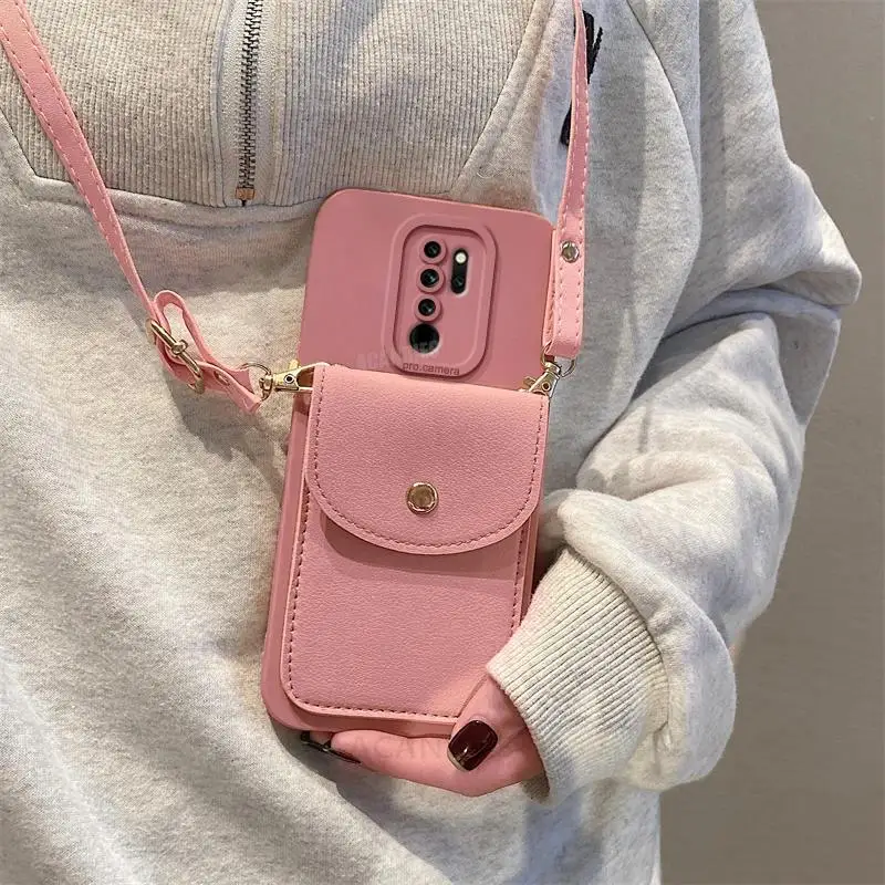 Wallet Card Bag Holder Case On For Xiaomi Redmi Note 8 Pro 8pro 9 7 9s 7pro Note9s Crossbody Lanyard Silicone Cover Note8 2021