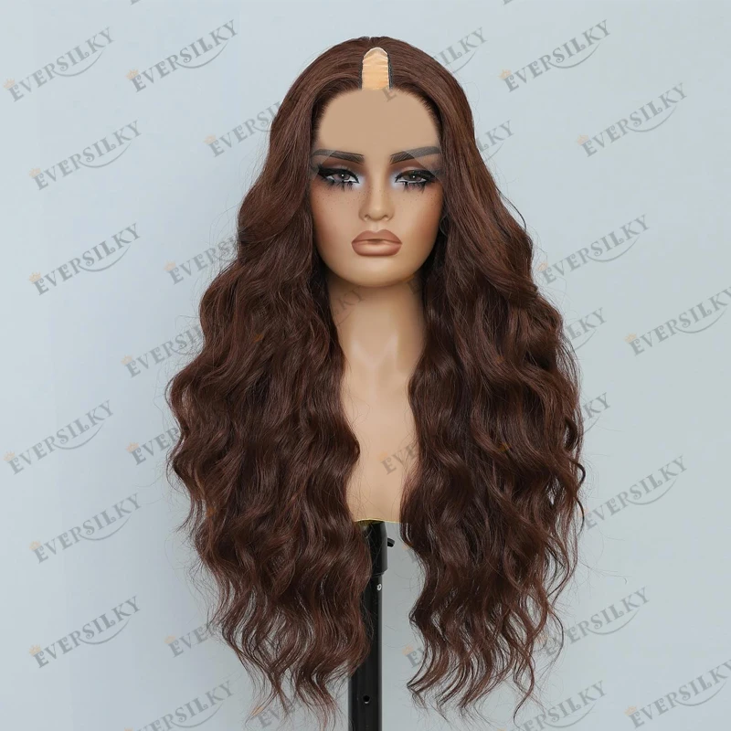 شعر بشري مموج أشقر برتقالي بدون صمغ، شعر بشري رخيص الثمن مصنوع آليًا على شكل حرف U للنساء ذوات البشرة السمراء، شعر مستعار بجزء على شكل حرف V قابل للتعديل #3