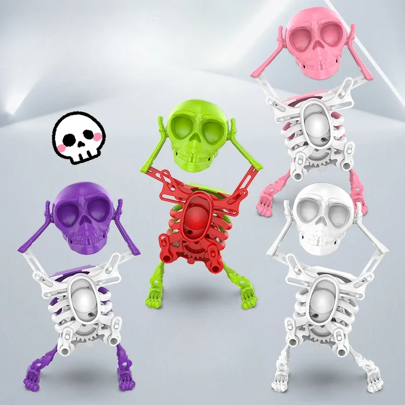 Wind-up Dancing Skeleton Toy Kids Toddlers Desktop Mini 3D Print Shaking Skull Doll Spring Clockwork Toy Funny Birthday Gift