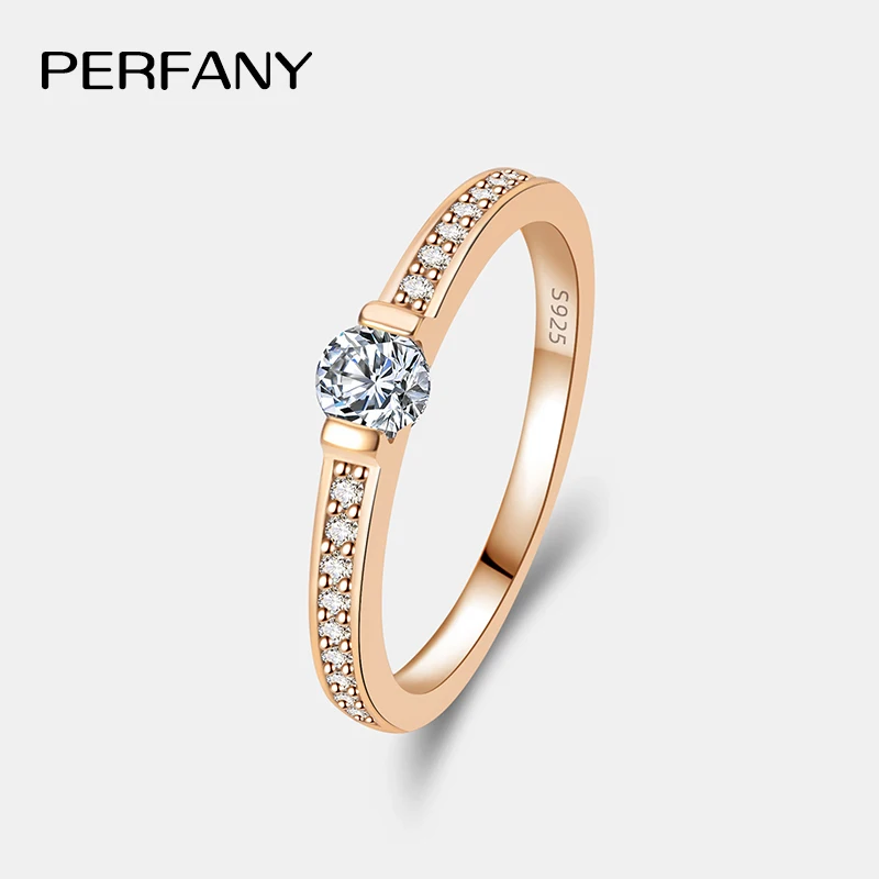 

PERFANY 0.3CT Rose Gold Moissanite Ring Women's Simple Design Laboratory Diamond Fashion S925 Pure Silver Jewelry