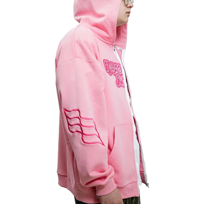 Y2K Fashionable Retro Zipper Hoodie Street Top Pink Embroidered Letters Oversized fall Hip Hop High Street Men Women Sweatshirts