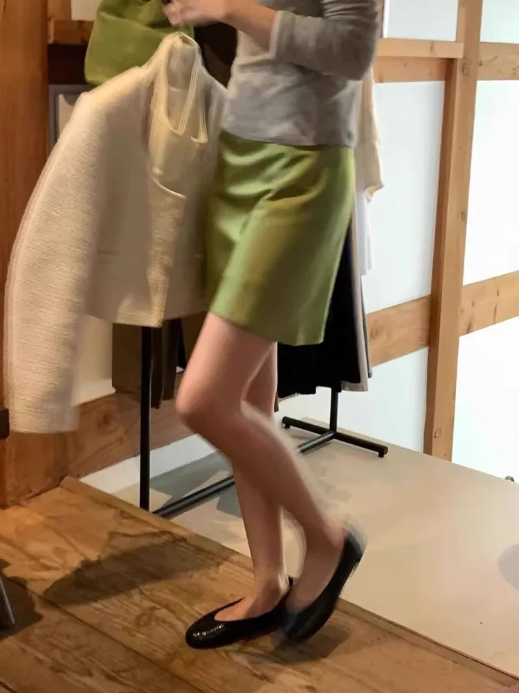 

Summer 2025 High Waist A-Line Skirt Women's Thin Vinegar Satin ort Skirt Versatile Butter Yellow Commute Sle Pure Color