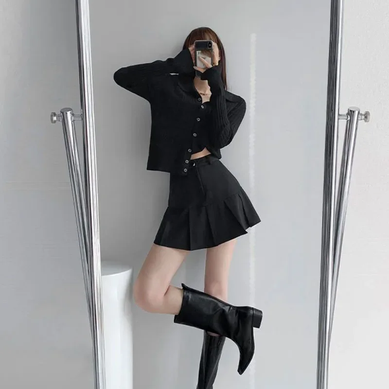 Y2K Vintage Hohe Taille Gefaltete Rock Frauen College Stil Uniformen Sicherheits Hosen Mini Röcke Frau Koreanische Straße Schlank A-linie Rock