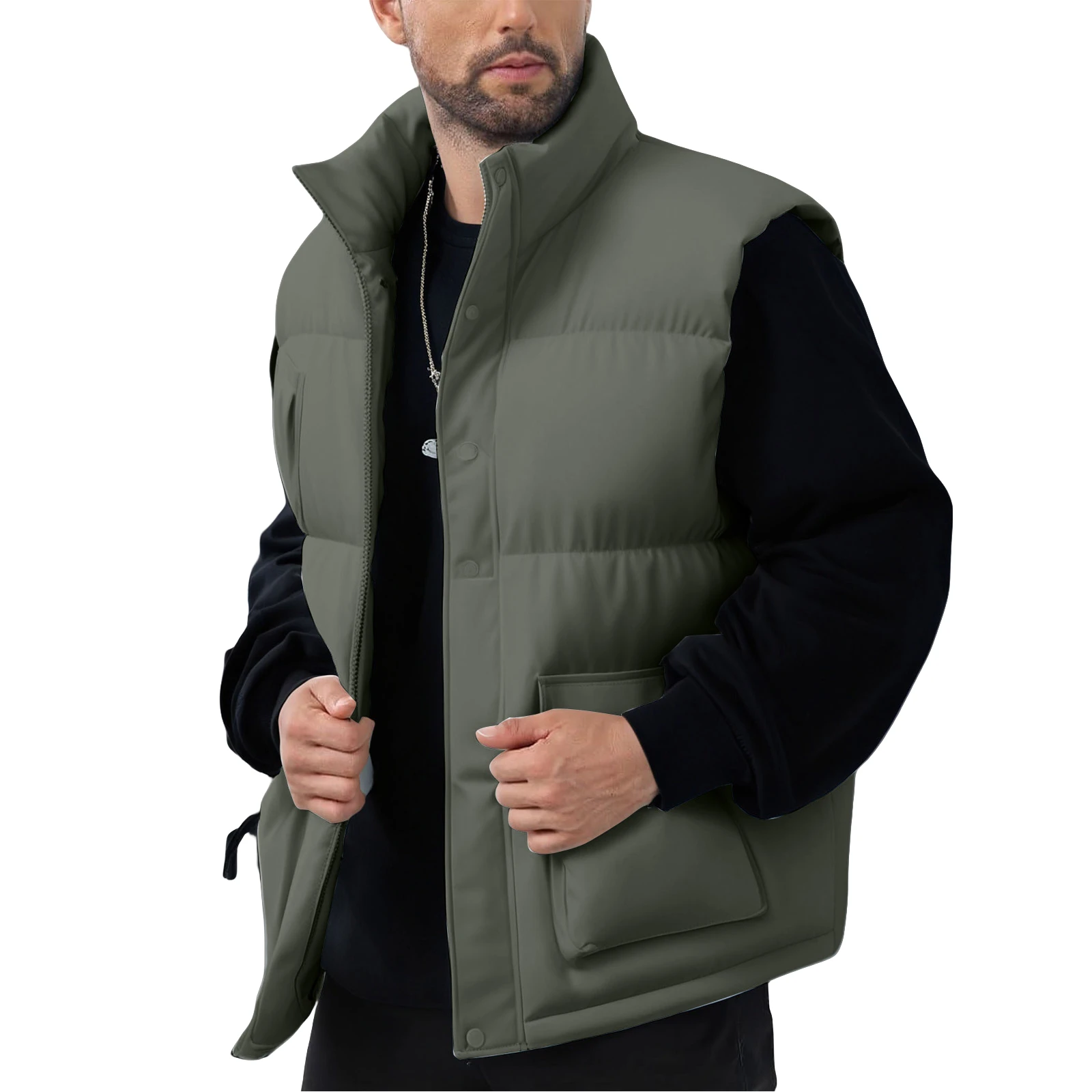 

Men's down Cotton Vest Thick Warm Hooded Jacket Autumn Winter Korean Style Fashionable Student Shoulder Pad Vest Coat Jacket