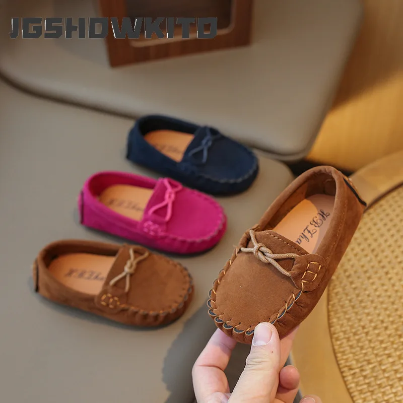 Boys Girls Moccasins Soft Breathable Slip-On Kids Slip-on Shoes Fashion Casual Loafers Flats with Knot Classic British Style New