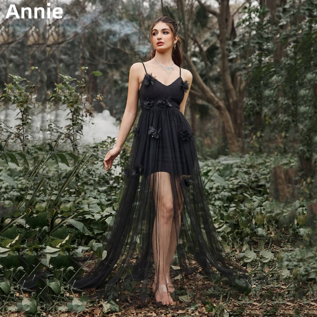 

Annie Lace Tulle Prom Dresses 3D Applique Sexy See-Through Evening Dresses A-Shape Princess Wedding Party Dress فساتين سهرة