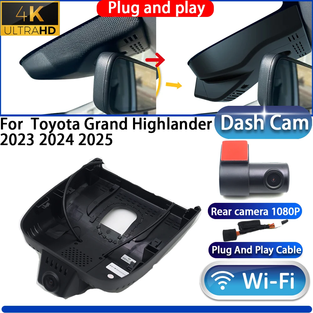 HighCity For  Toyota Grand Highlander 2023 2024 2025 Dash Cam Camera DVR 4K 2160P Night Vision Wifi Plug And Play Video Recorder