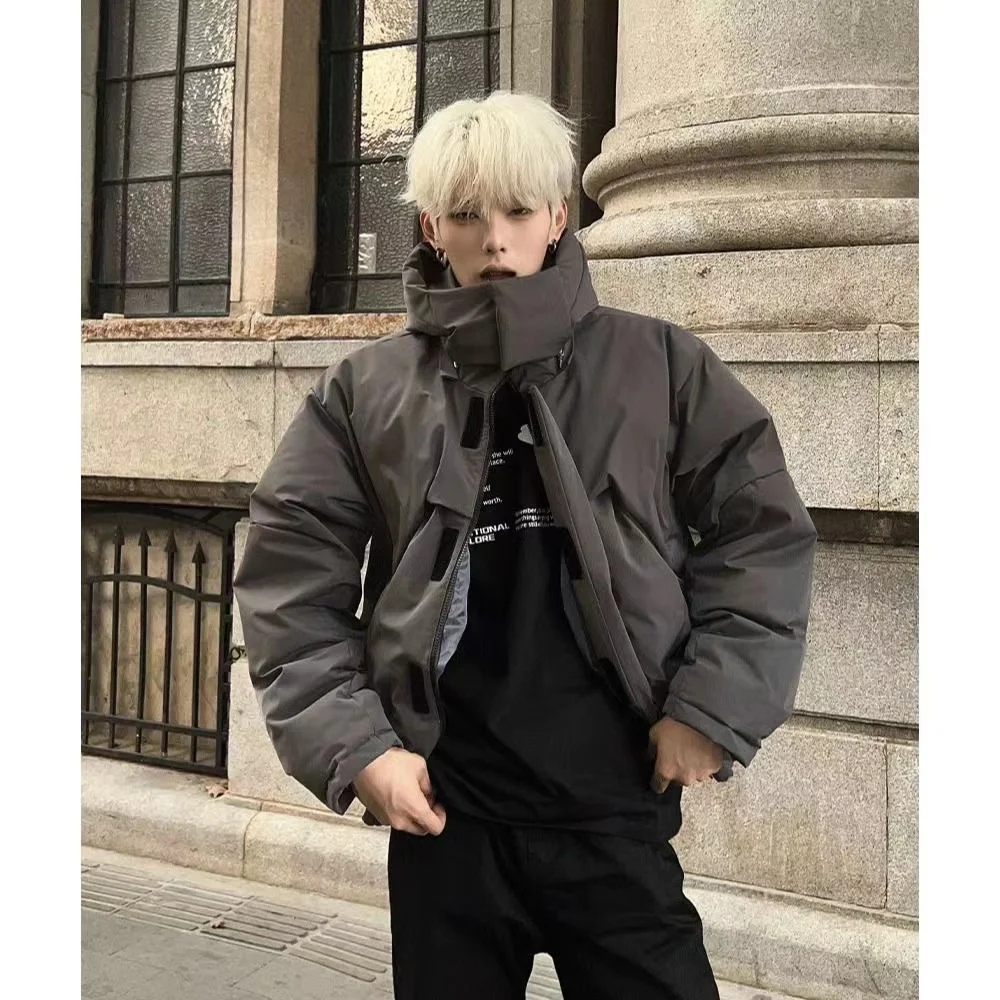 Ins moda americana desconstruída casaco de algodão com capuz masculino outono e inverno design nicho casaco de algodão solto