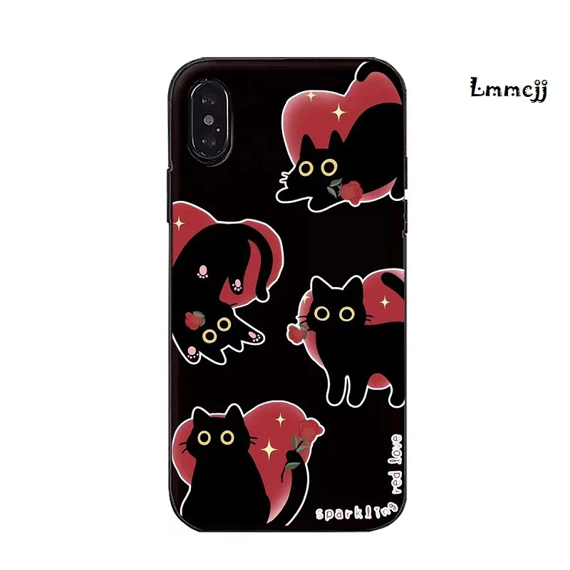 Lmmcjj Heart Cat Phone Case For iPhone 14 Plus 12 Mini 11 13 Pro X XS Max XR Se 2020 For Samsung Galaxy S23 Ultra Silicone Cover