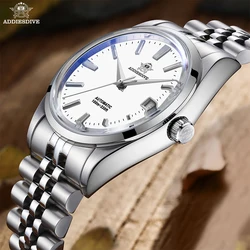 ADDIESDIVE 39mm Men Watches Jubilee Strap 316L Stainless Steel Date 100m Waterproof Automatic Mechanical Watch Reloj Hombre