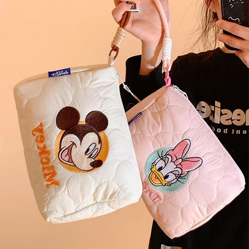 Bolsas de maquillaje de dibujos animados de Disney, Mickey Minnie Mouse, gran capacidad, organizador de artículos de tocador y cosméticos, bolsa de viaje portátil para mujer, regalos