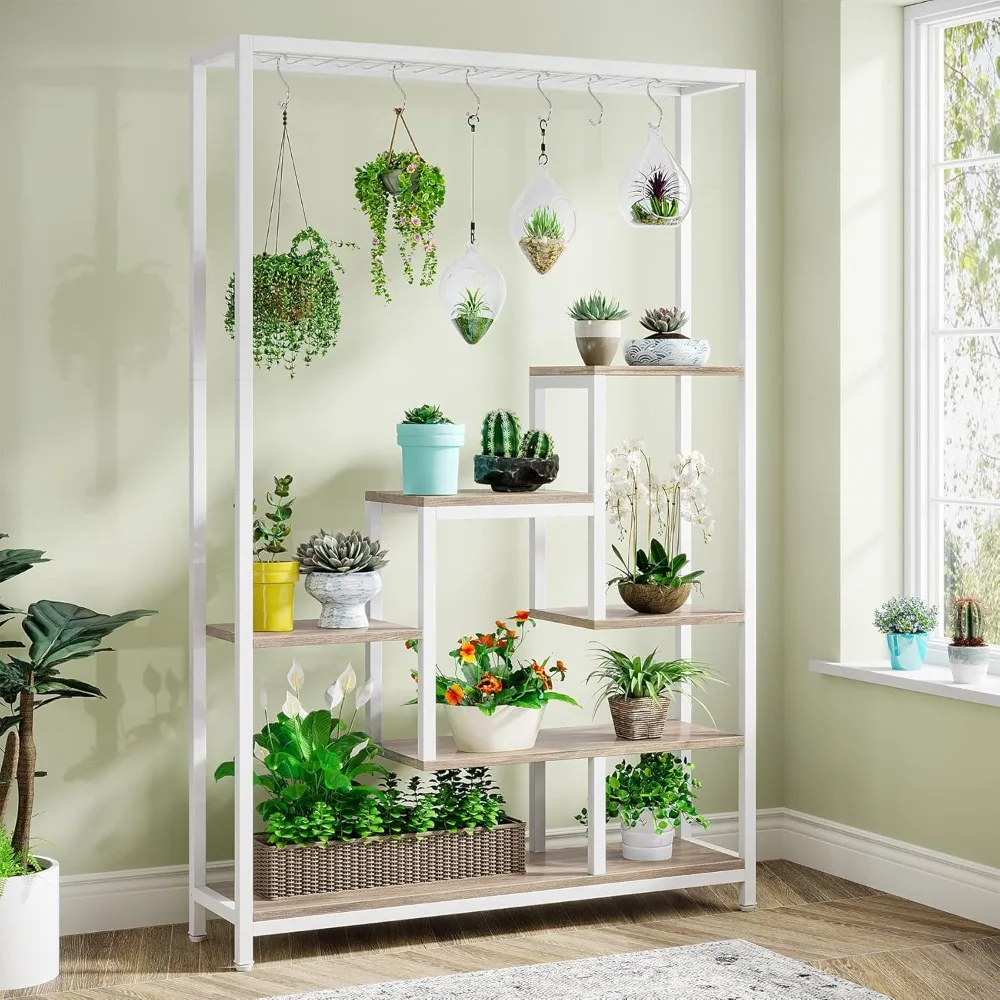 

5-Tier Tall Indoor Plant Stand, 70.9 inches Metal Plant Shelf with 10PC S Hanging Hooks, Multi-Purpose Flower Bonsai Display Ra