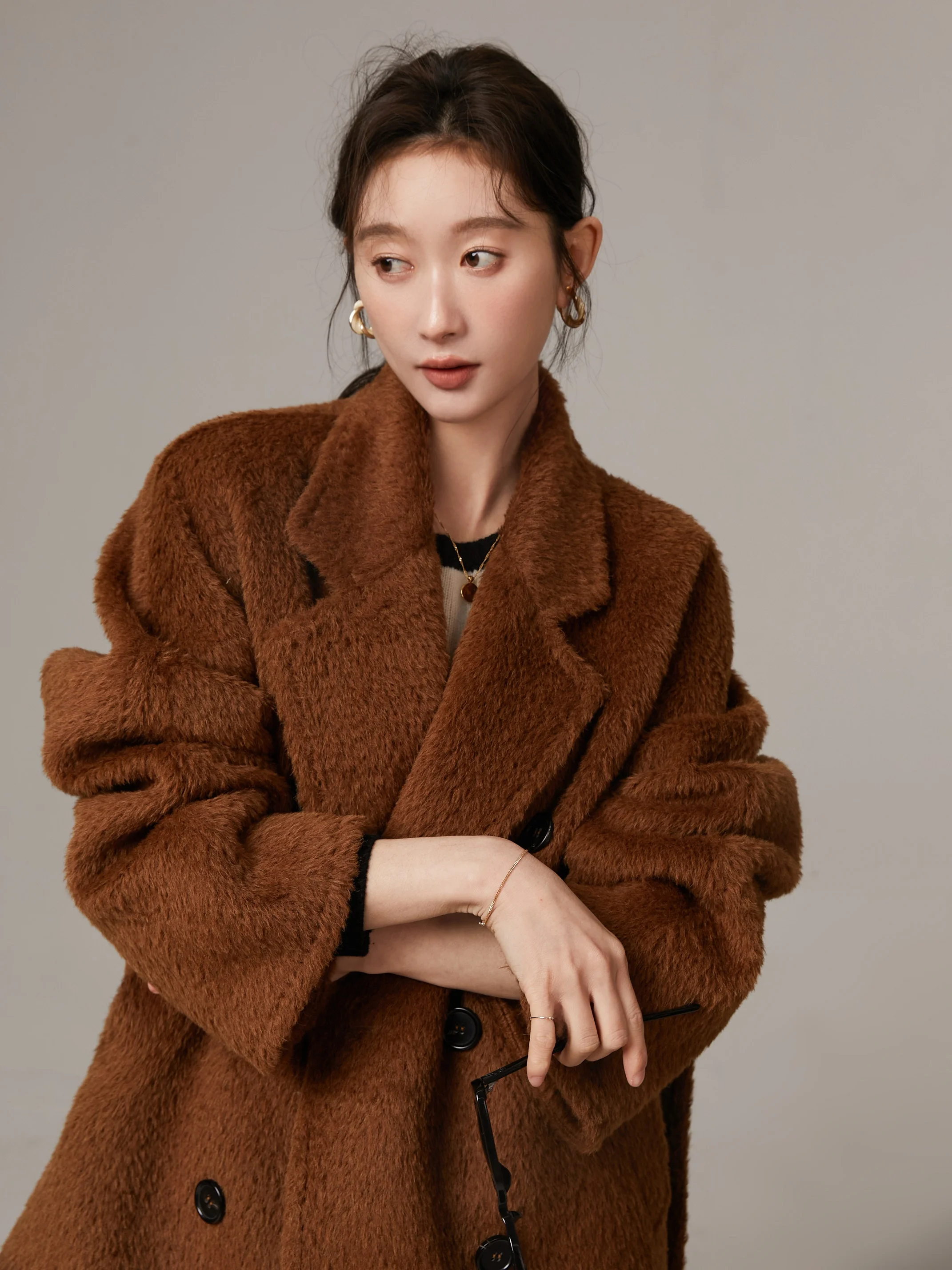 

Новое цветное пальто-жакет из смесовой шерсти альпаки (56% альпака, 32% шерсть) для женщин: модная зимняя верхняя одежда